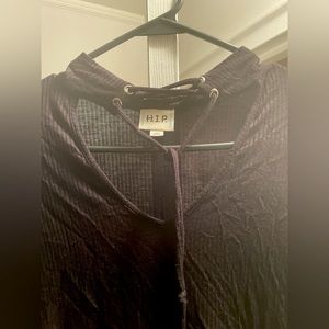 Long Sleeve Tie Neck Ribbed Top